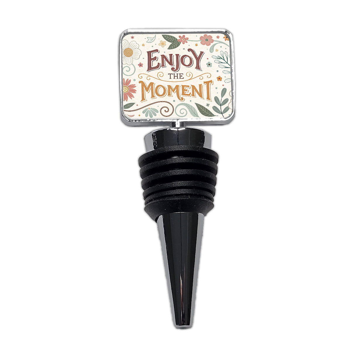 Enjoy The Moment Retro Floral Inspirational Wine Bottle Stopper