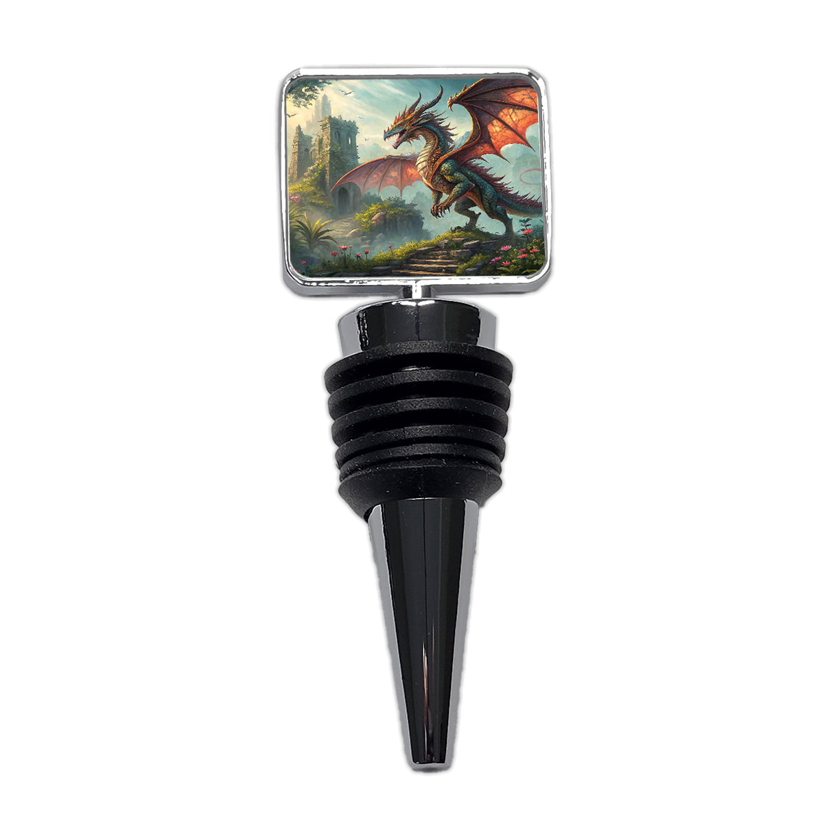 Fantasy Dragon Retro Pulp Magazine Illustration Wine Bottle Stopper