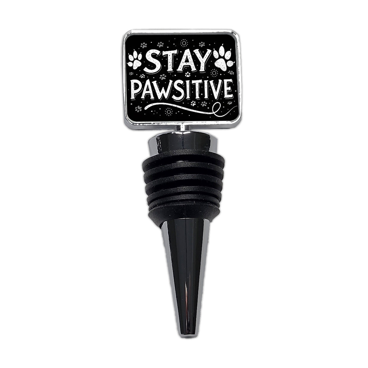 Stay Pawsitive Positive Black White Paw Prints Wine Bottle Stopper