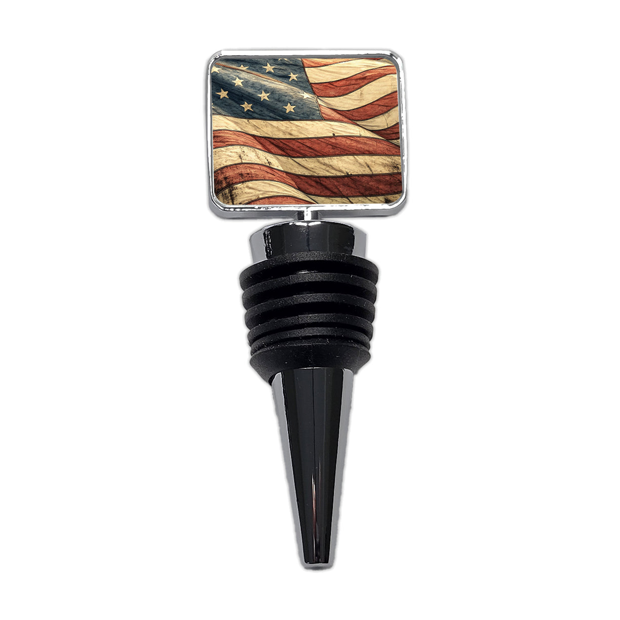 Waving Rustic American Flag Illustration Wine Bottle Stopper