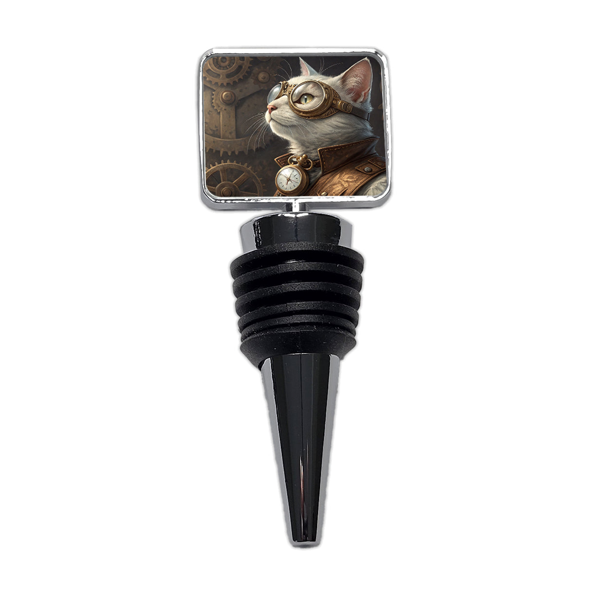 White Cat Steampunk Wine Bottle Stopper