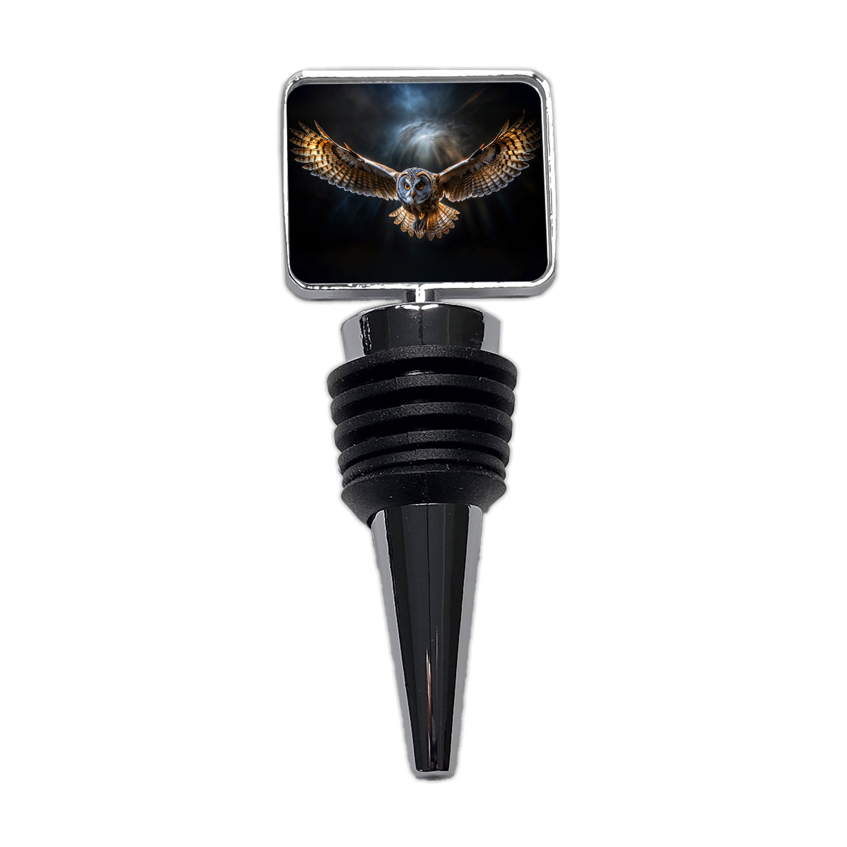 Barn Owl Flying At Night In The Dark Wine Bottle Stopper