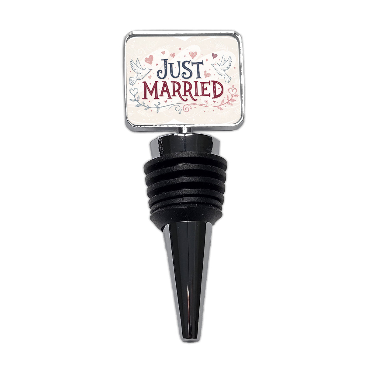 Just Married Doves Hearts Wine Bottle Stopper