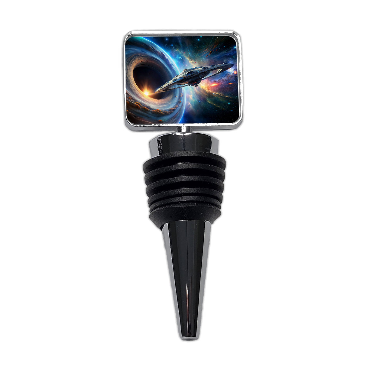 Starship Spaceship Coming Out Of Space Wormhole Wine Bottle Stopper