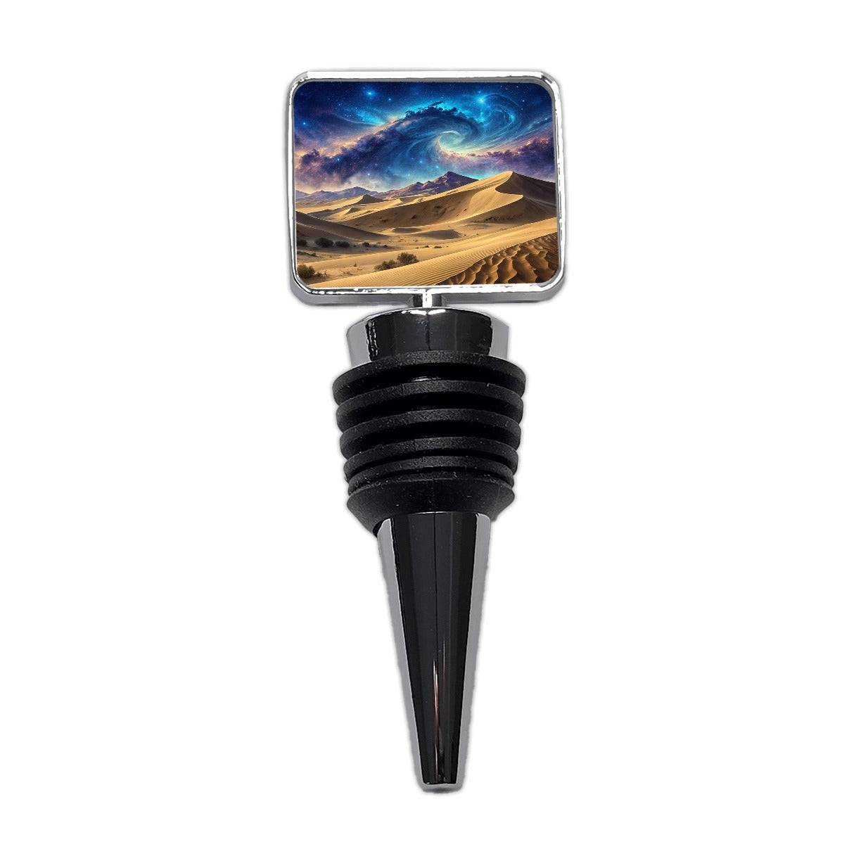 Desert Sand Dunes Under Blue Nebula Sci-Fi Wine Bottle Stopper