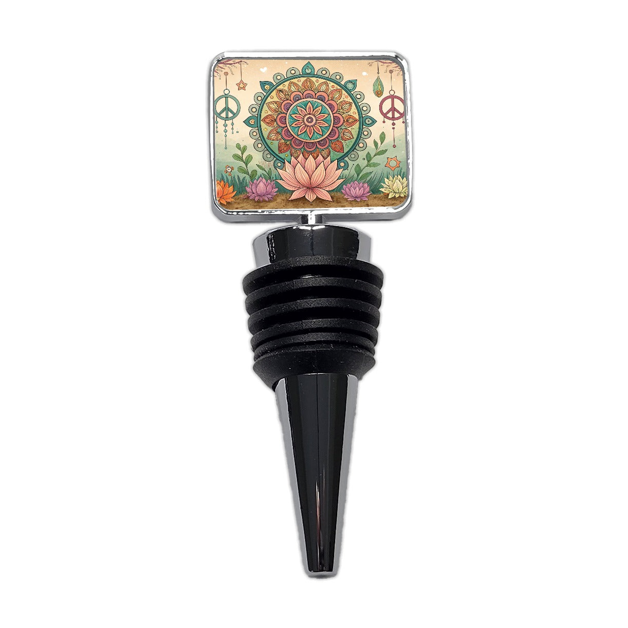 Hippie Yoga Peace Mandala Flower Wine Bottle Stopper