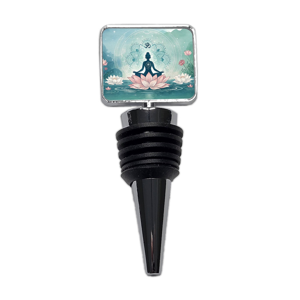 Yoga Meditation Lotus Flower Om Aum Wine Bottle Stopper