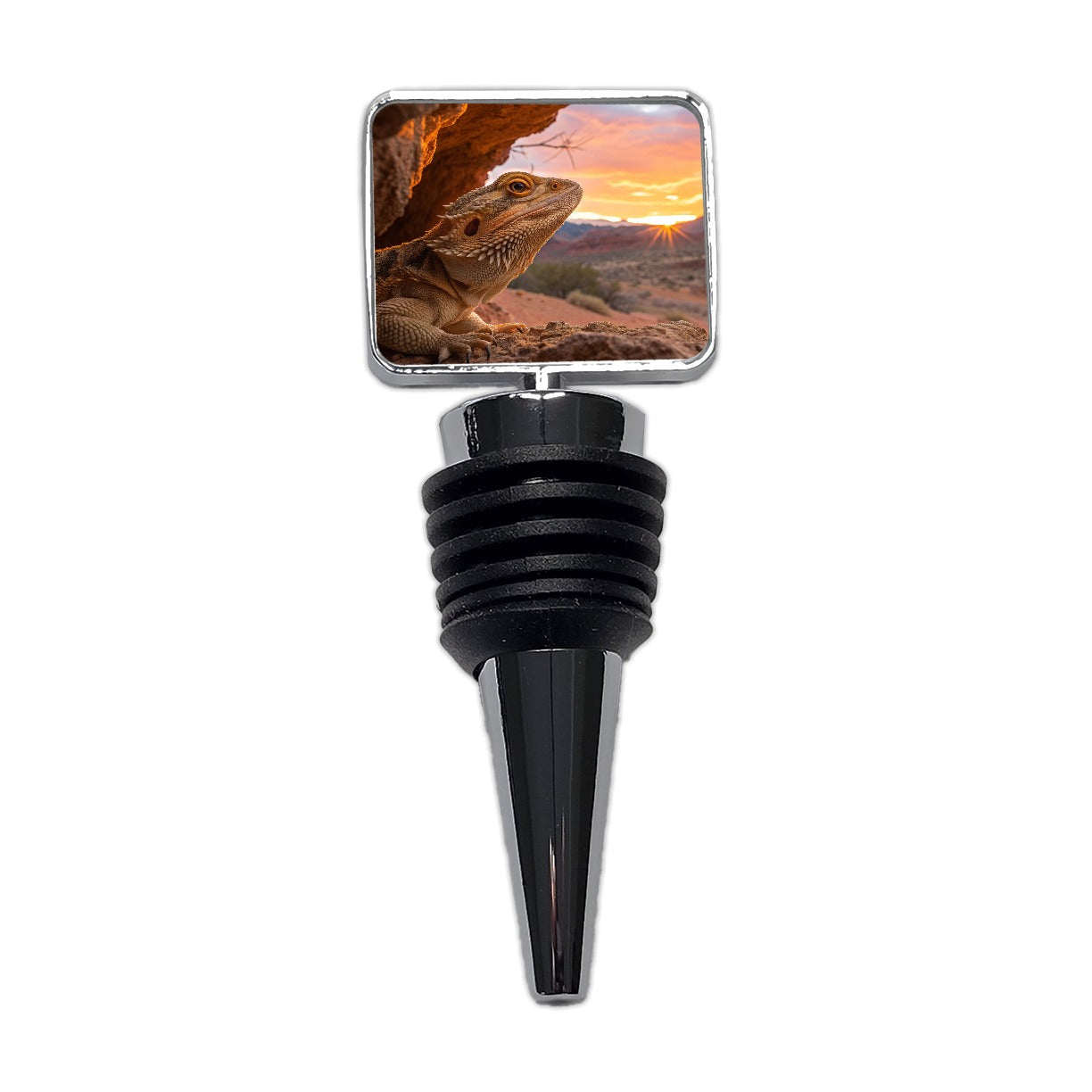 Bearded Dragon At Sunset Wine Bottle Stopper