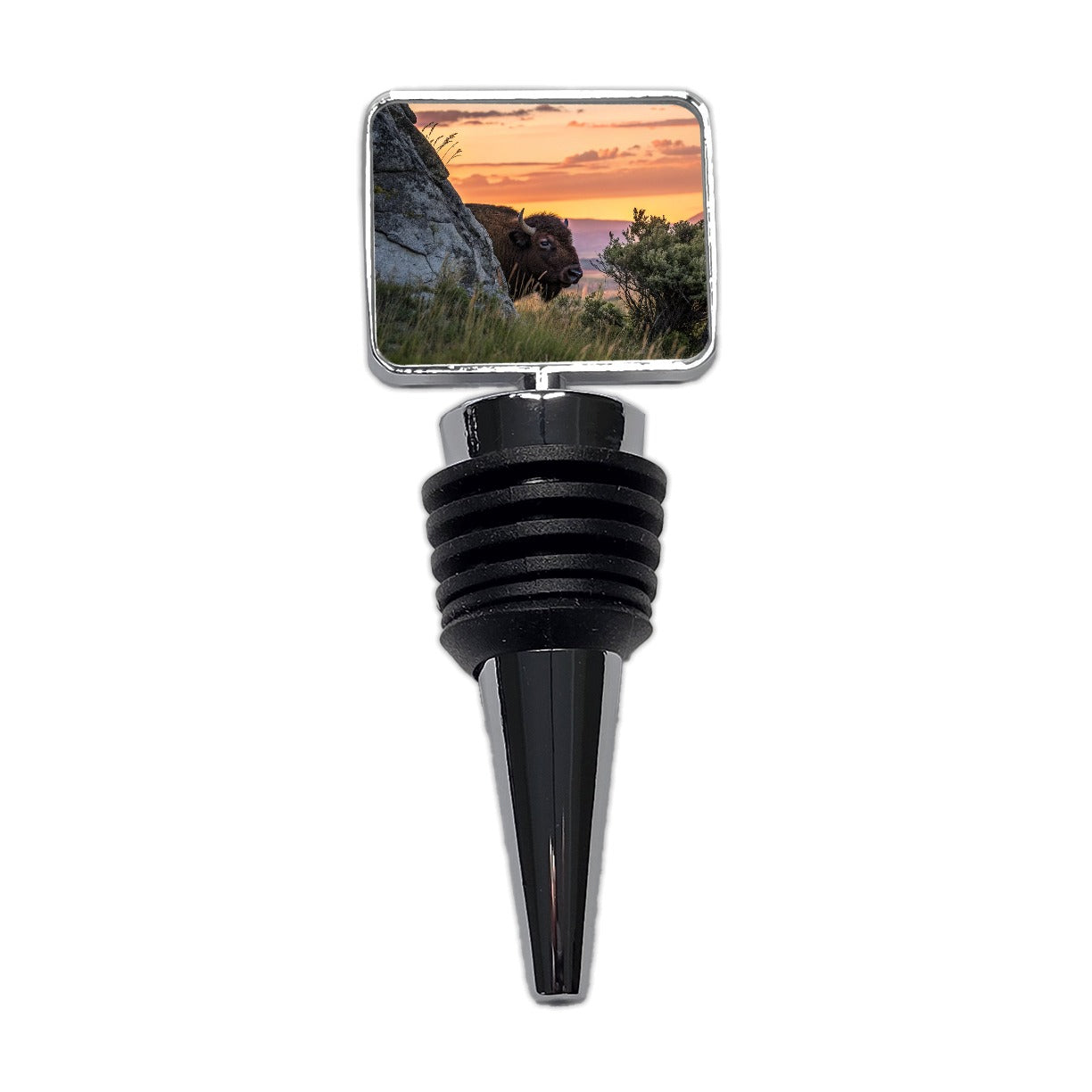 Bison Wildlife At Sunset Wine Bottle Stopper