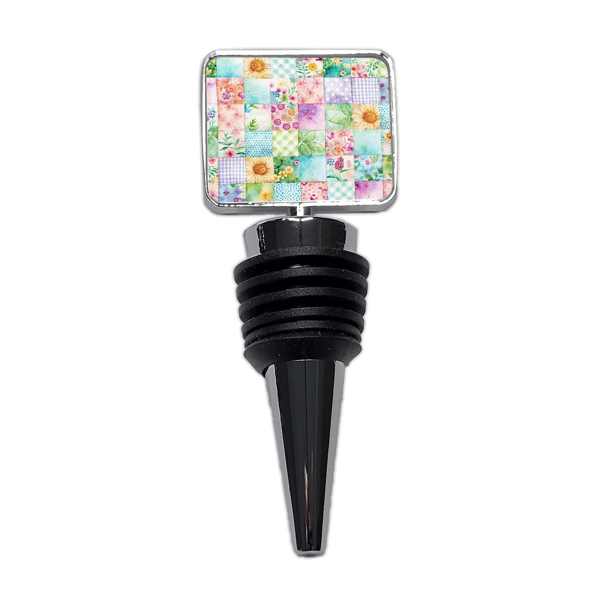 Patchwork Quilt Watercolor Wine Bottle Stopper
