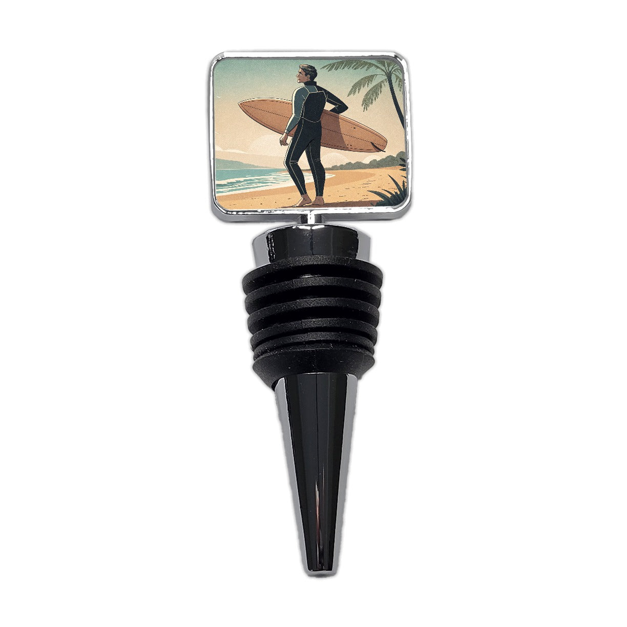 Vintage Surfer Beach Scene Wine Bottle Stopper