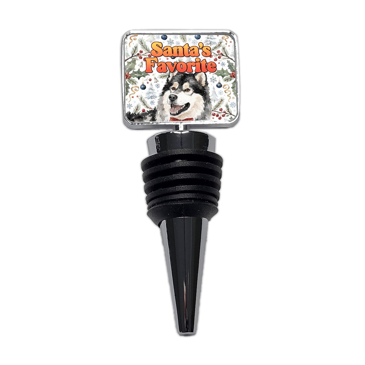 Alaskan Malamute Dog Christmas Santa's Favorite Wine Bottle Stopper