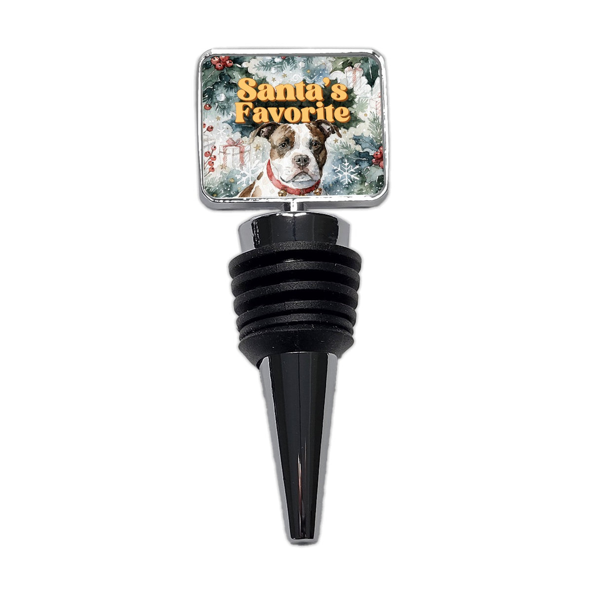 American Staffordshire Terrier Christmas Santa's Favorite Wine Bottle Stopper