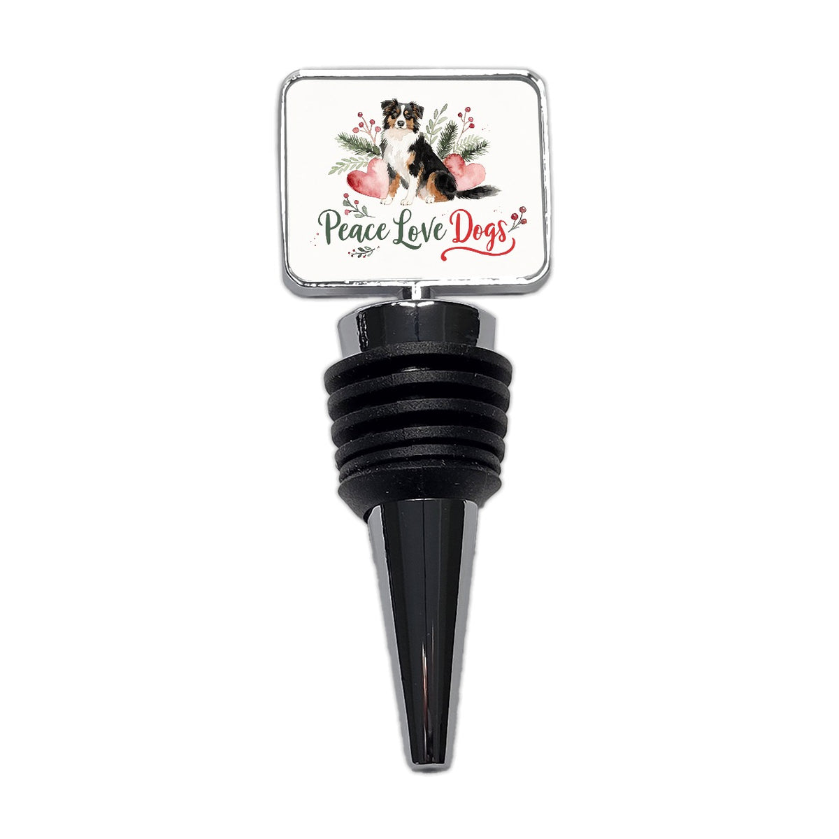 Australian Shepherd Peace Love Dogs Christmas Wine Bottle Stopper