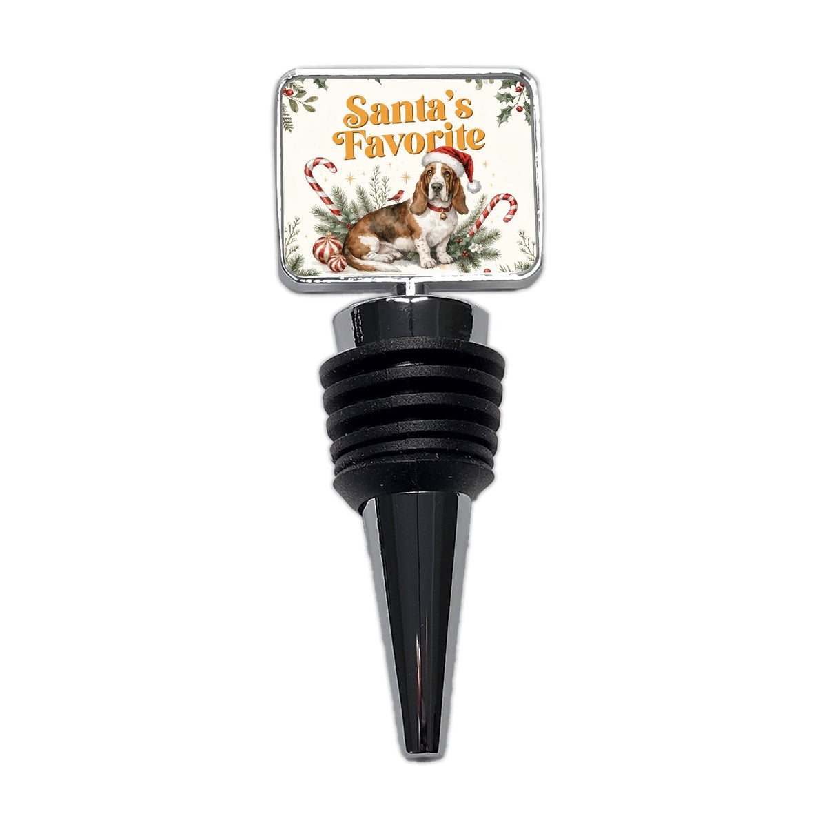 Basset Hound Dog Christmas Santa's Favorite Wine Bottle Stopper