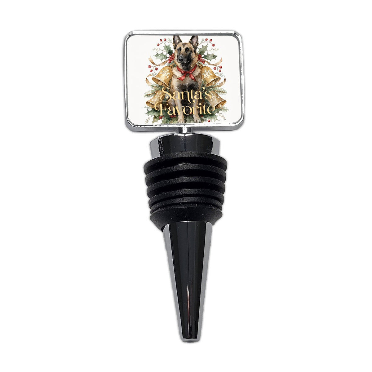 Belgian Malinois Dog Sitting Christmas Santa's Favorite Wine Bottle Stopper