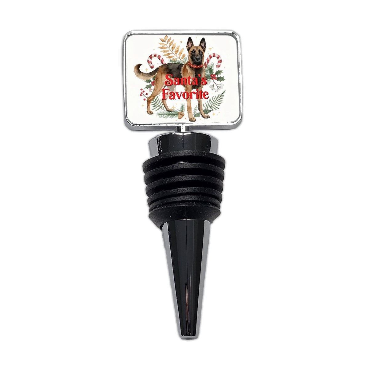 Belgian Malinois Dog Standing Christmas Santa's Favorite Wine Bottle Stopper