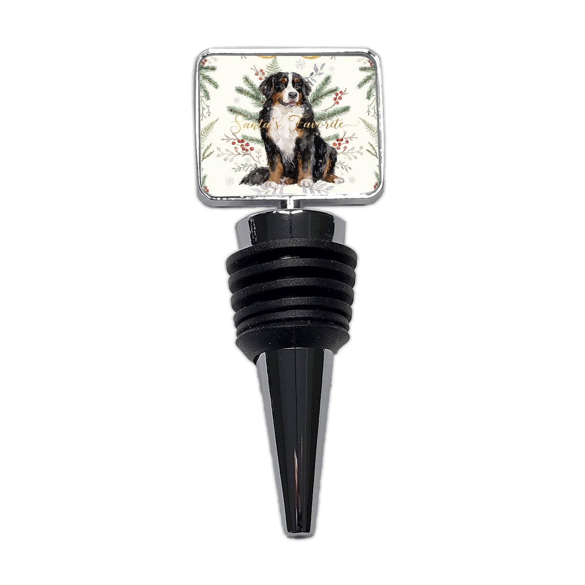 Bernese Mountain Dog Sitting Christmas Santa's Favorite Wine Bottle Stopper