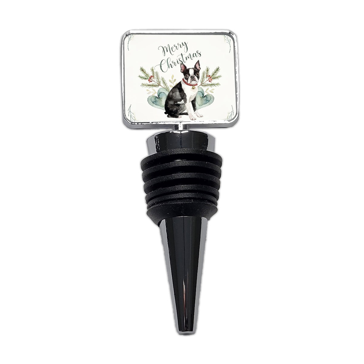 Boston Terrier Dog Merry Christmas Wine Bottle Stopper