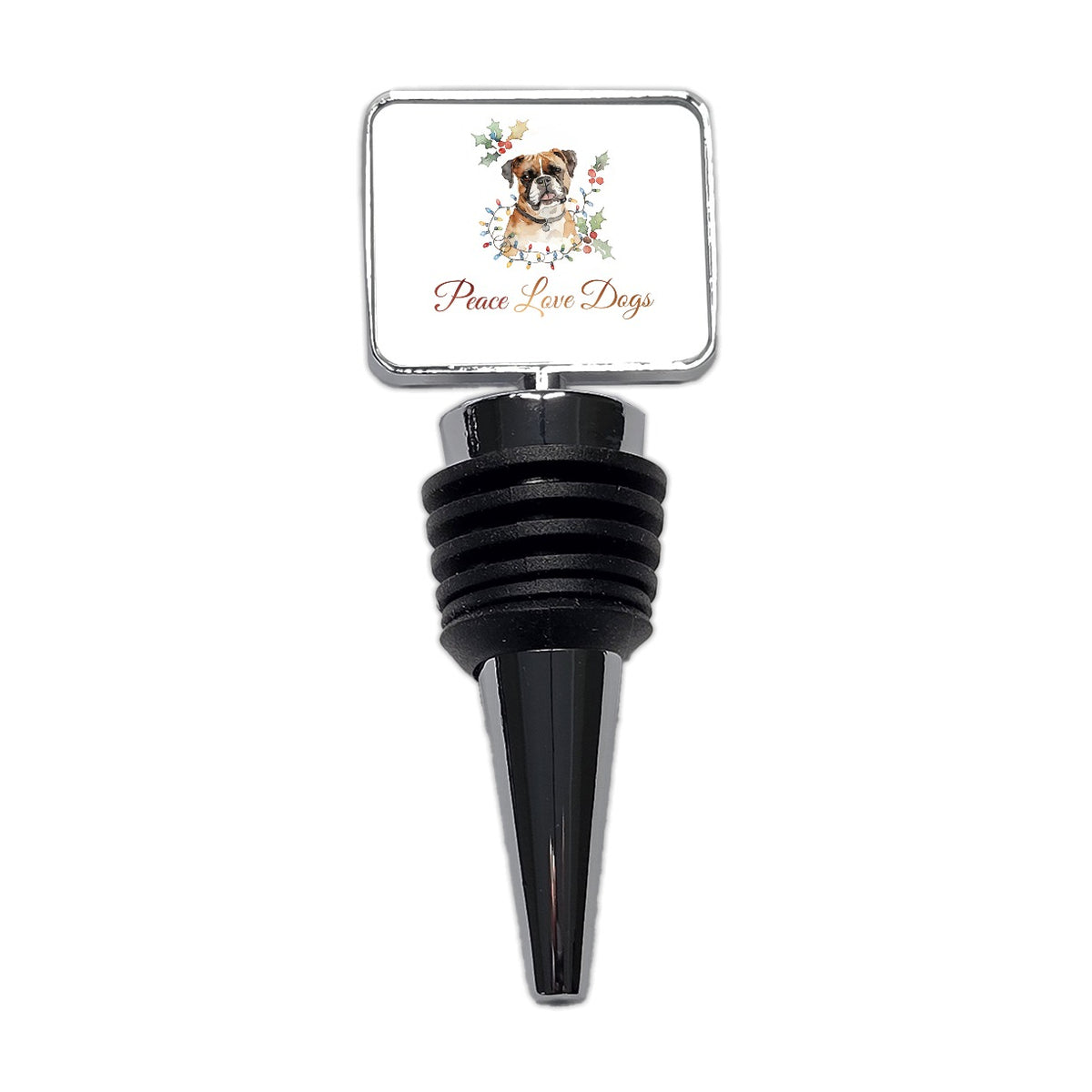 Boxer Peace Love Dogs Christsmas Wine Bottle Stopper