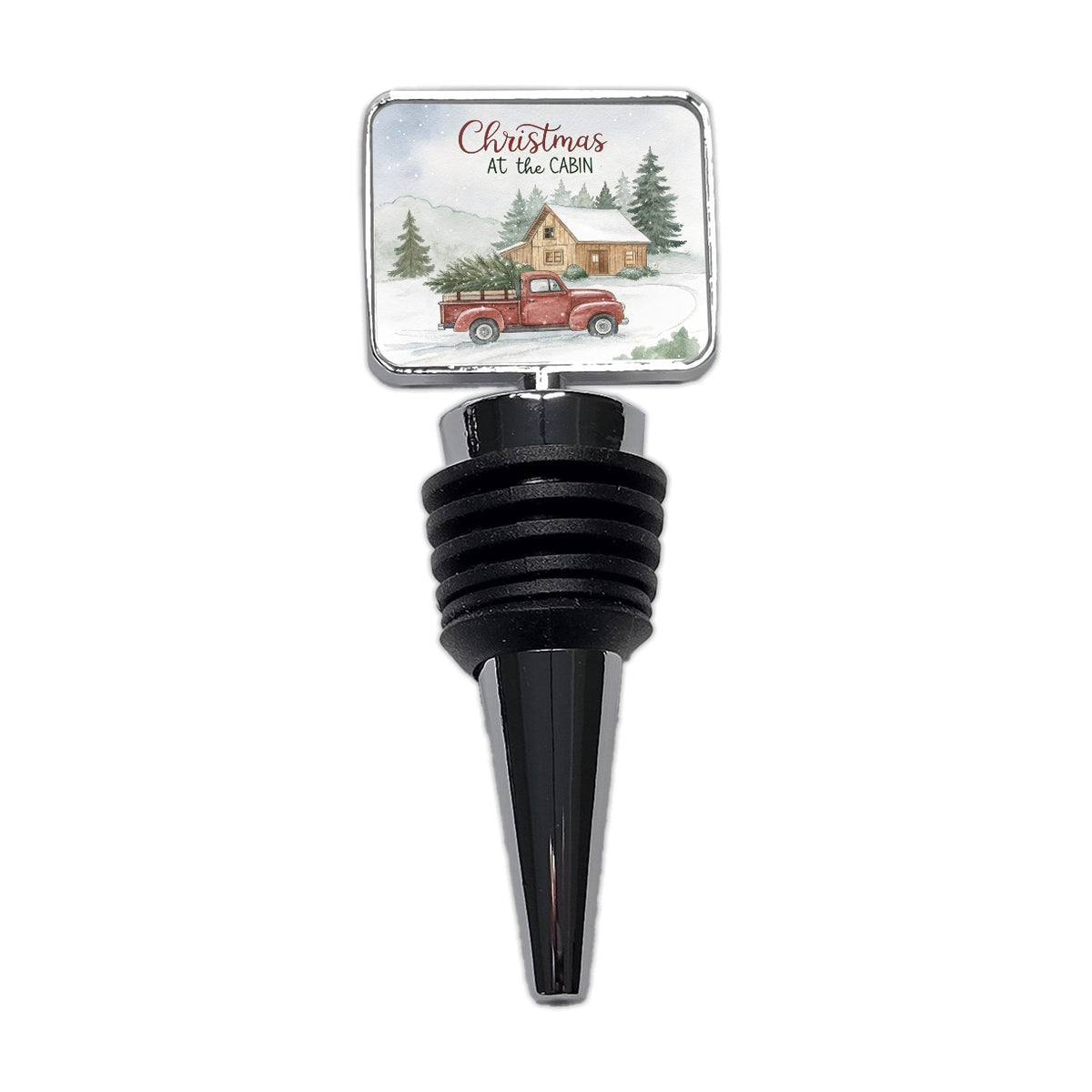 Christmas At The Cabin Red Truck Wine Bottle Stopper