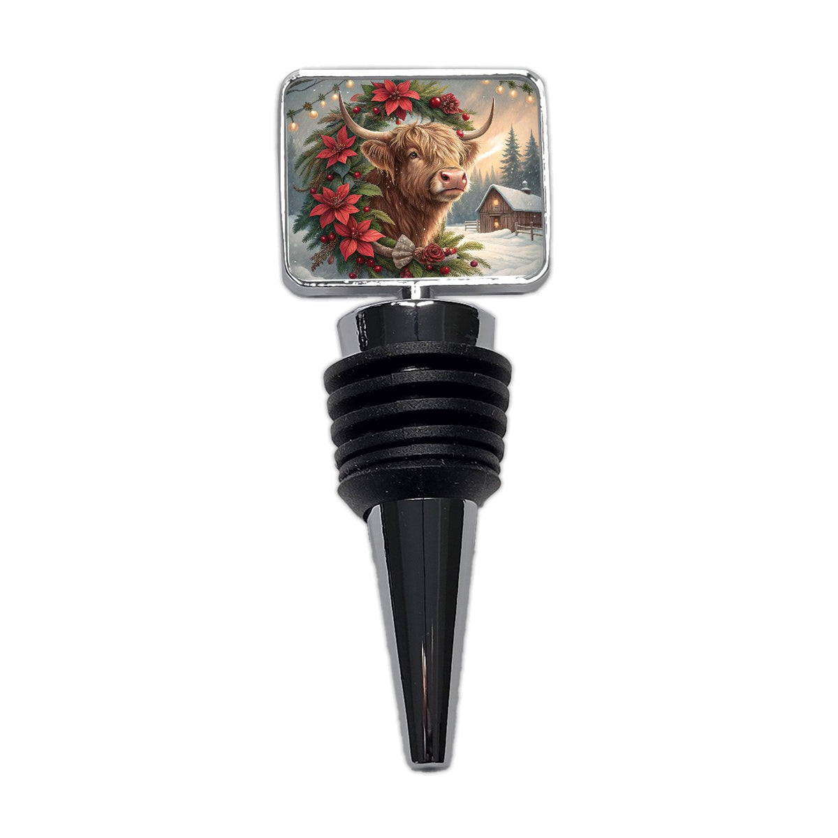 Christmas Highland Cow Barn Wine Bottle Stopper