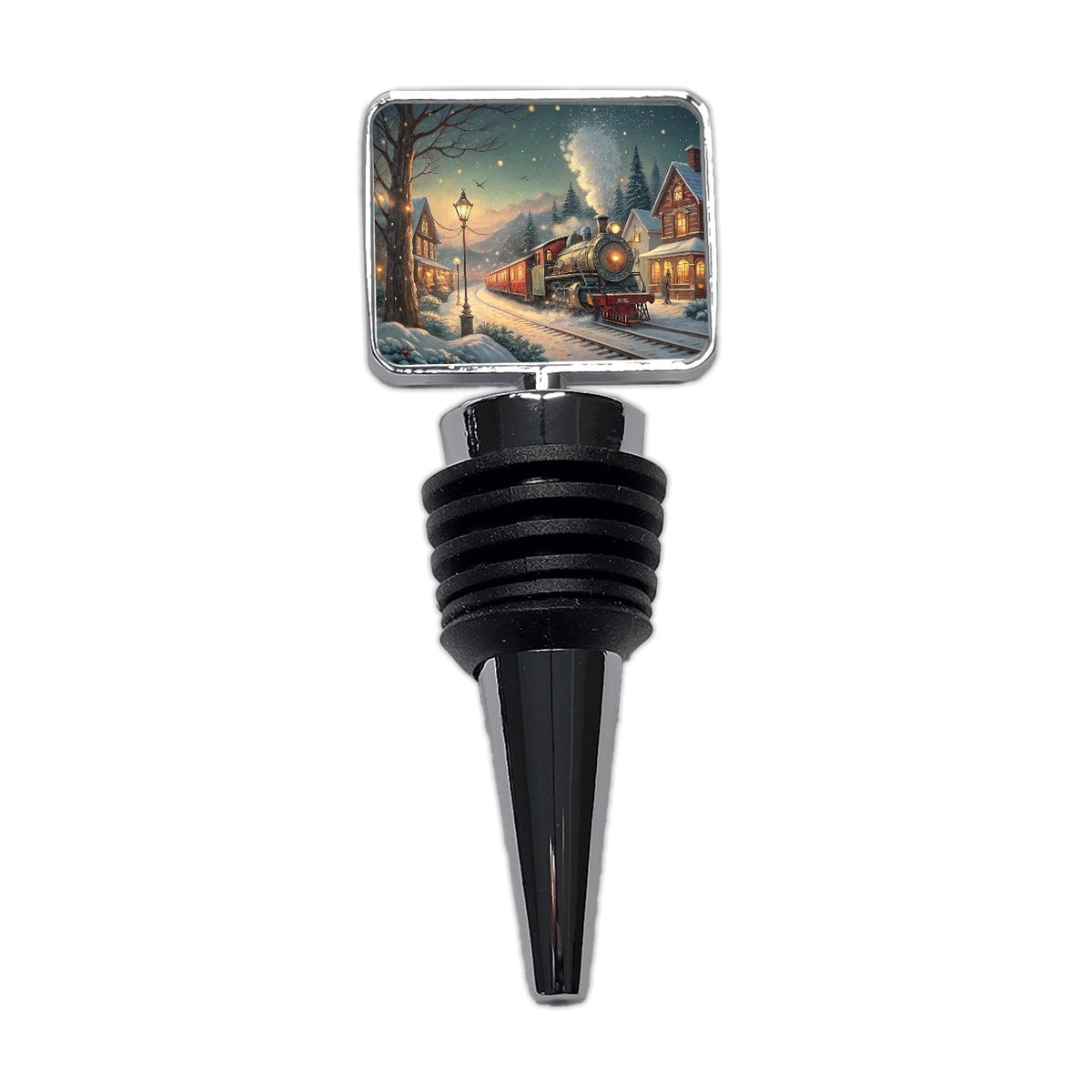 Christmas Train Snowy Village Wine Bottle Stopper