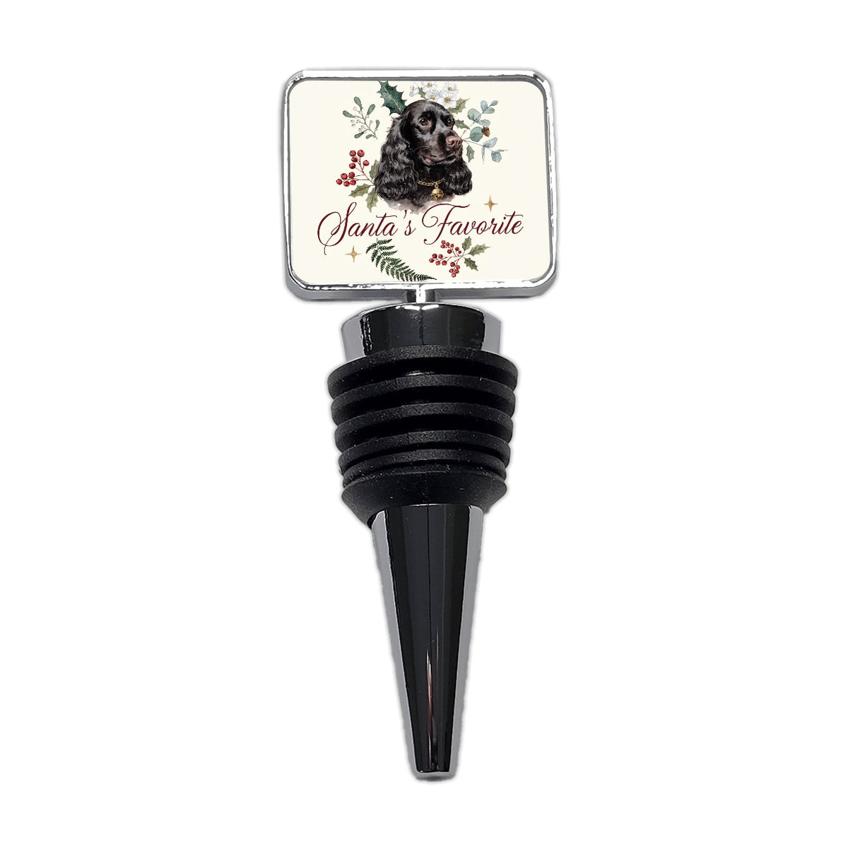 Cocker Spaniel Black Dog Christmas Santa's Favorite Wine Bottle Stopper