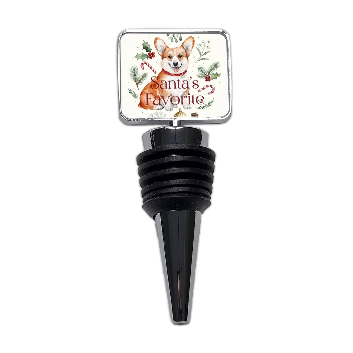 Corgi Sitting Dog Christmas Santa's Favorite Wine Bottle Stopper