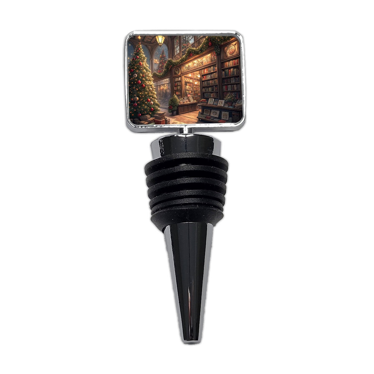 Cozy Christmas Bookstore Library Wine Bottle Stopper