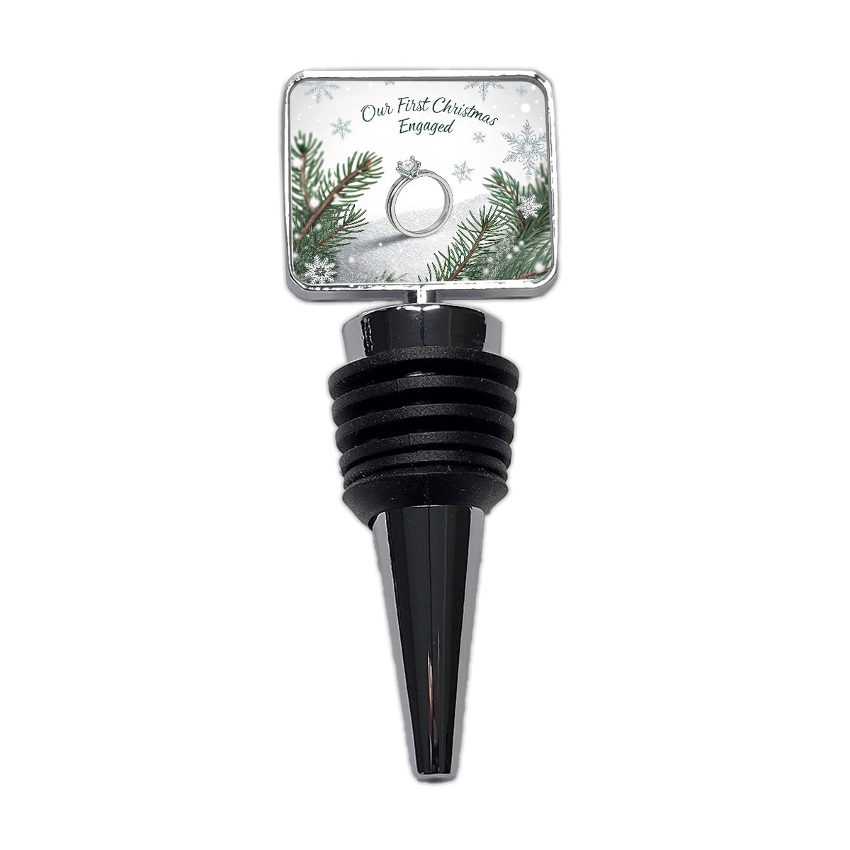First Christmas Engaged Engagement Ring Wine Bottle Stopper