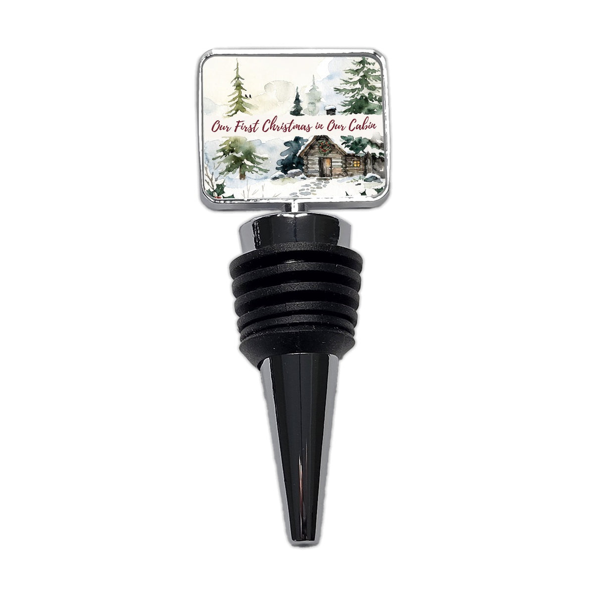 First Christmas In Our Cabin Script Wine Bottle Stopper
