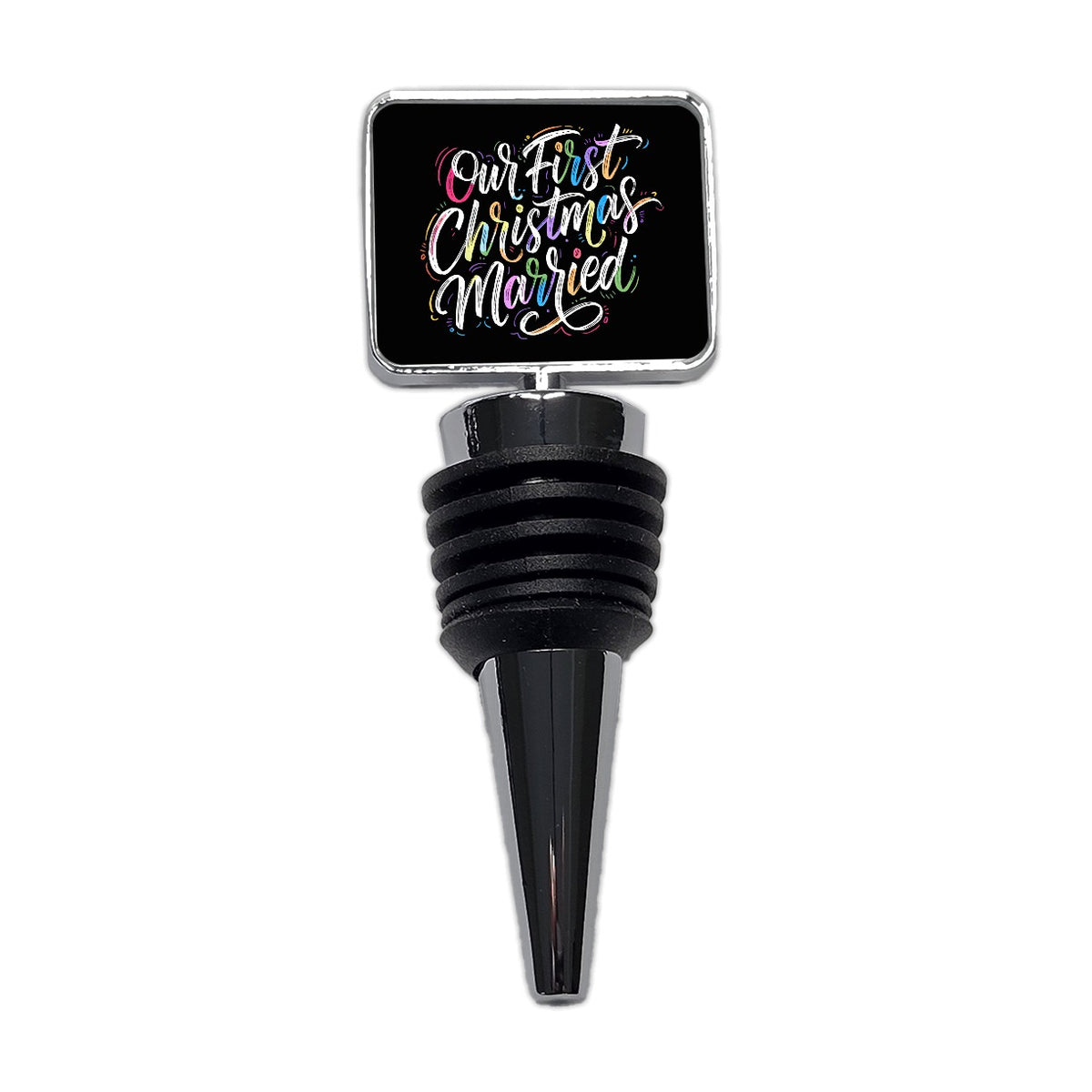 First Christmas Married Elegant Black Wine Bottle Stopper