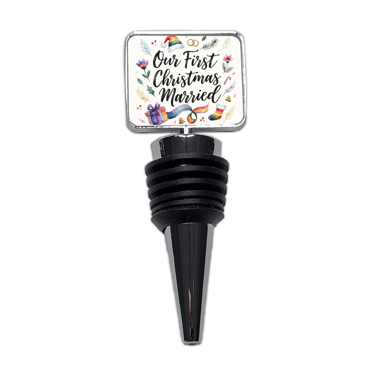 First Christmas Married Wedding Pride LGBTQ Wine Bottle Stopper