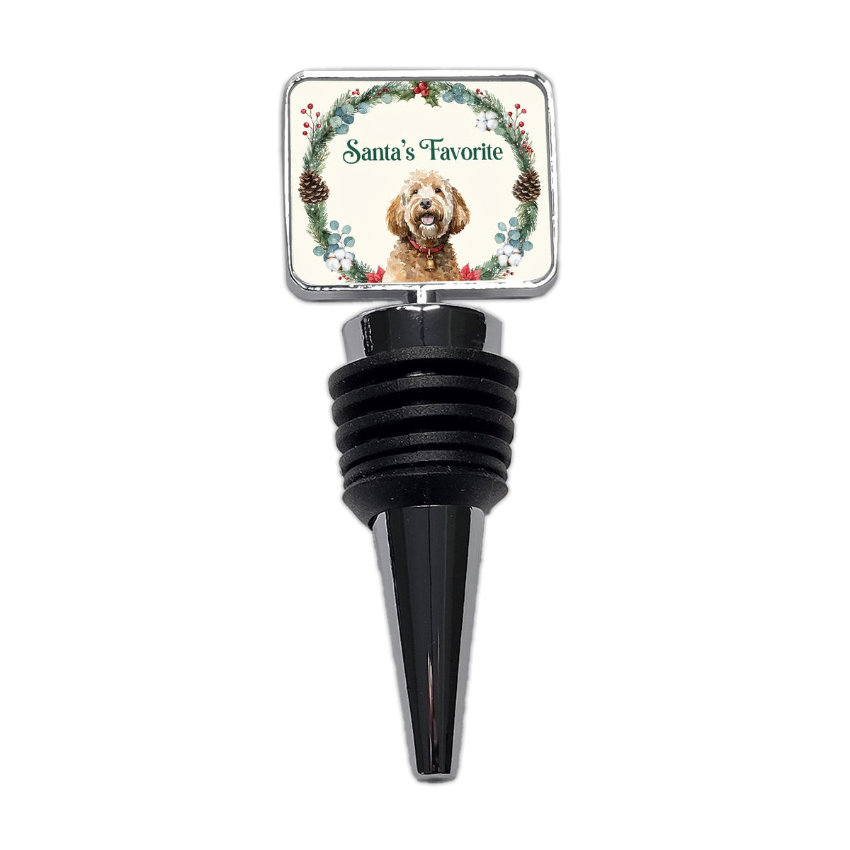 Goldendoodle Dog Christmas Santa's Favorite Wine Bottle Stopper