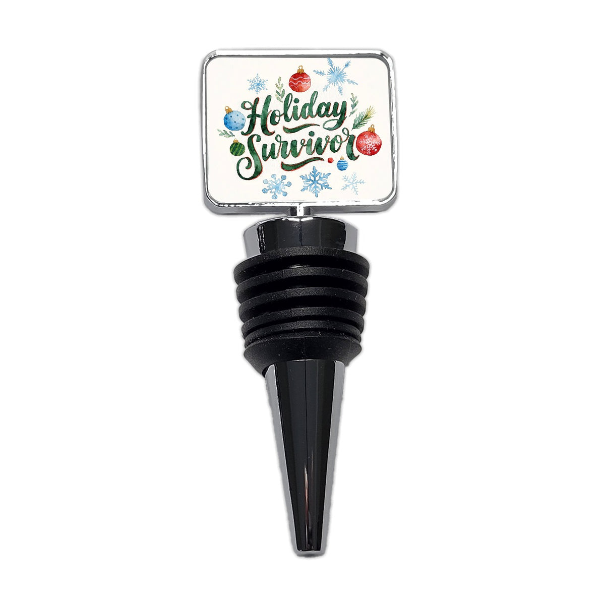 Holiday Survivor Christmas Green Script Wine Bottle Stopper