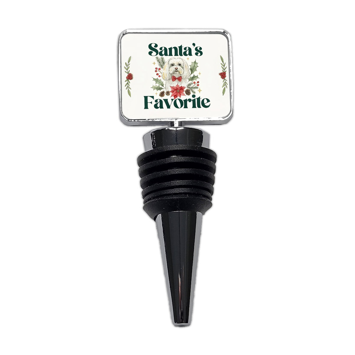 Maltese Dog Christmas Santa's Favorite Wine Bottle Stopper