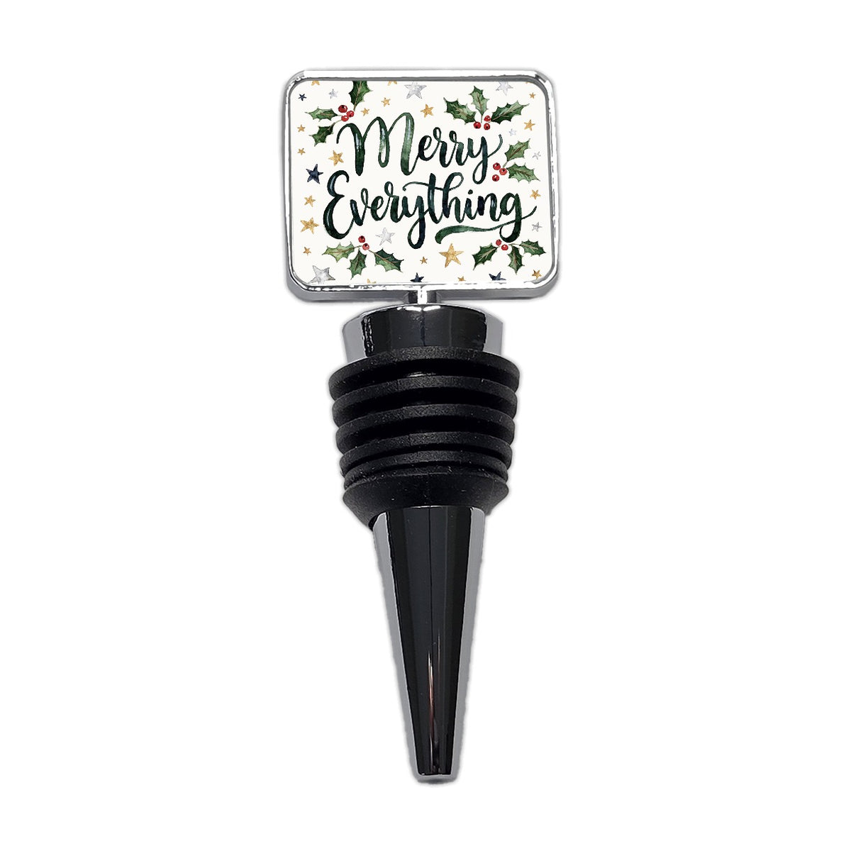 Merry Everything Christmas Green Wine Bottle Stopper