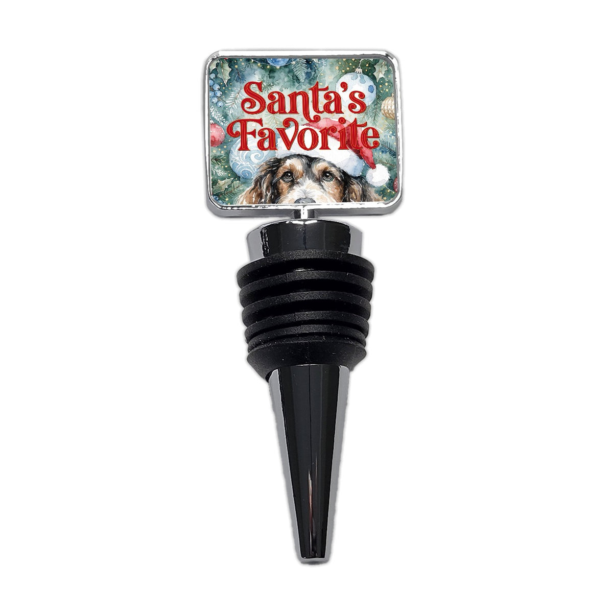 Mixed Breed Dog Christmas Santa's Favorite Wine Bottle Stopper