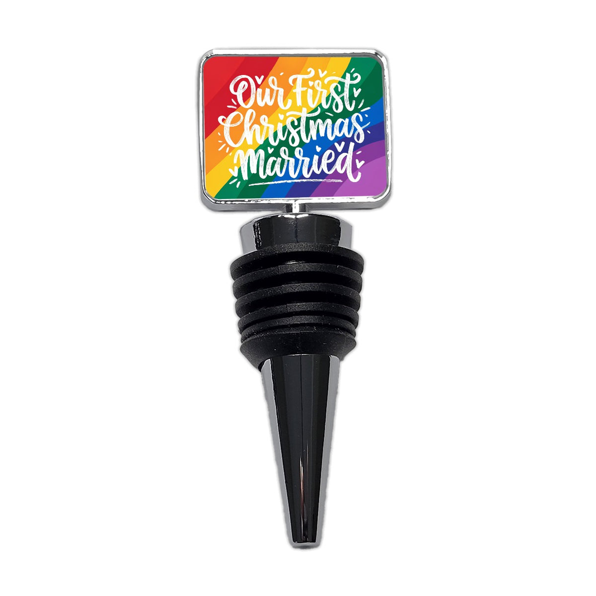 Our First Christmas Married LGBTQ Pride Rainbow Wine Bottle Stopper
