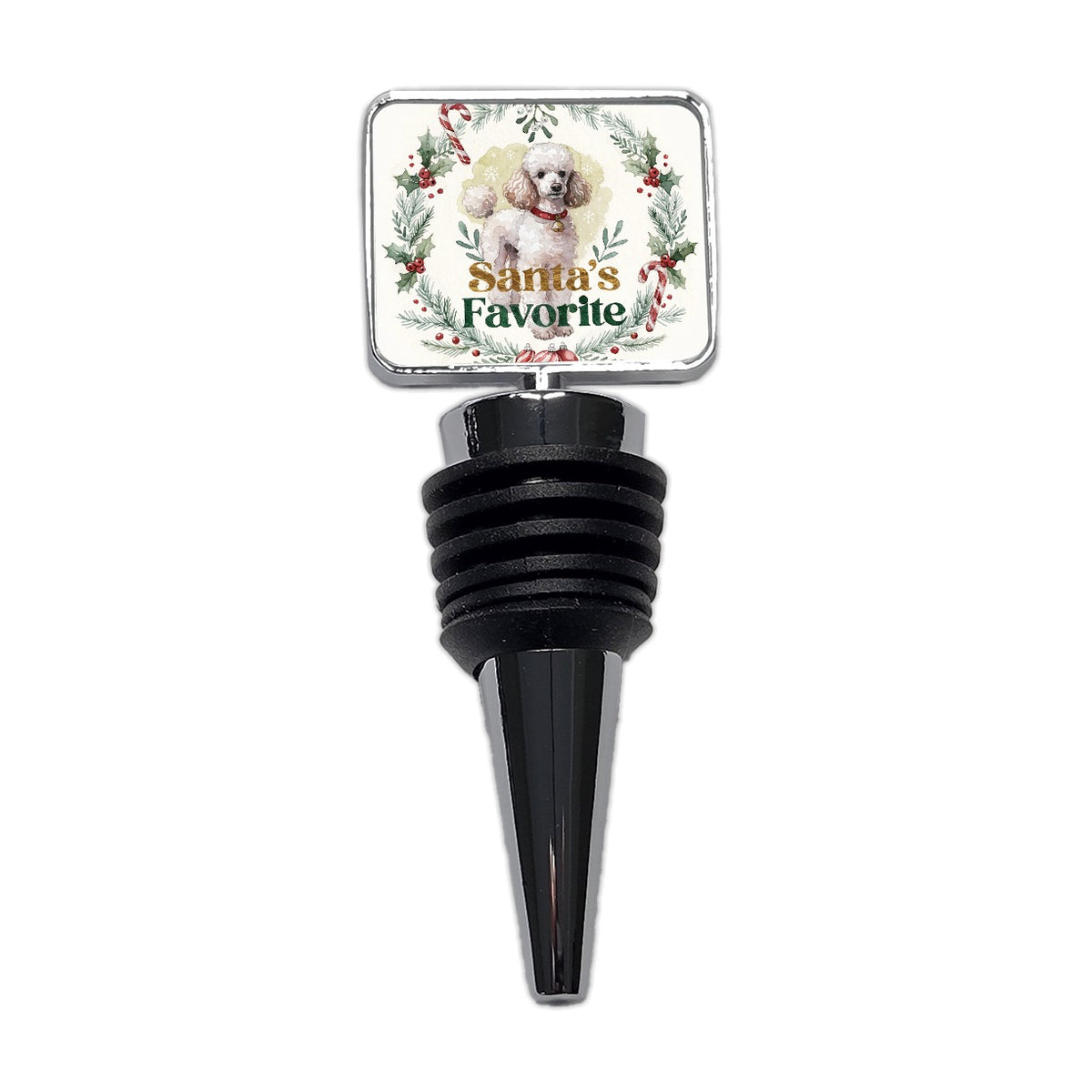 Poodle White Dog Christmas Santa's Favorite Wine Bottle Stopper