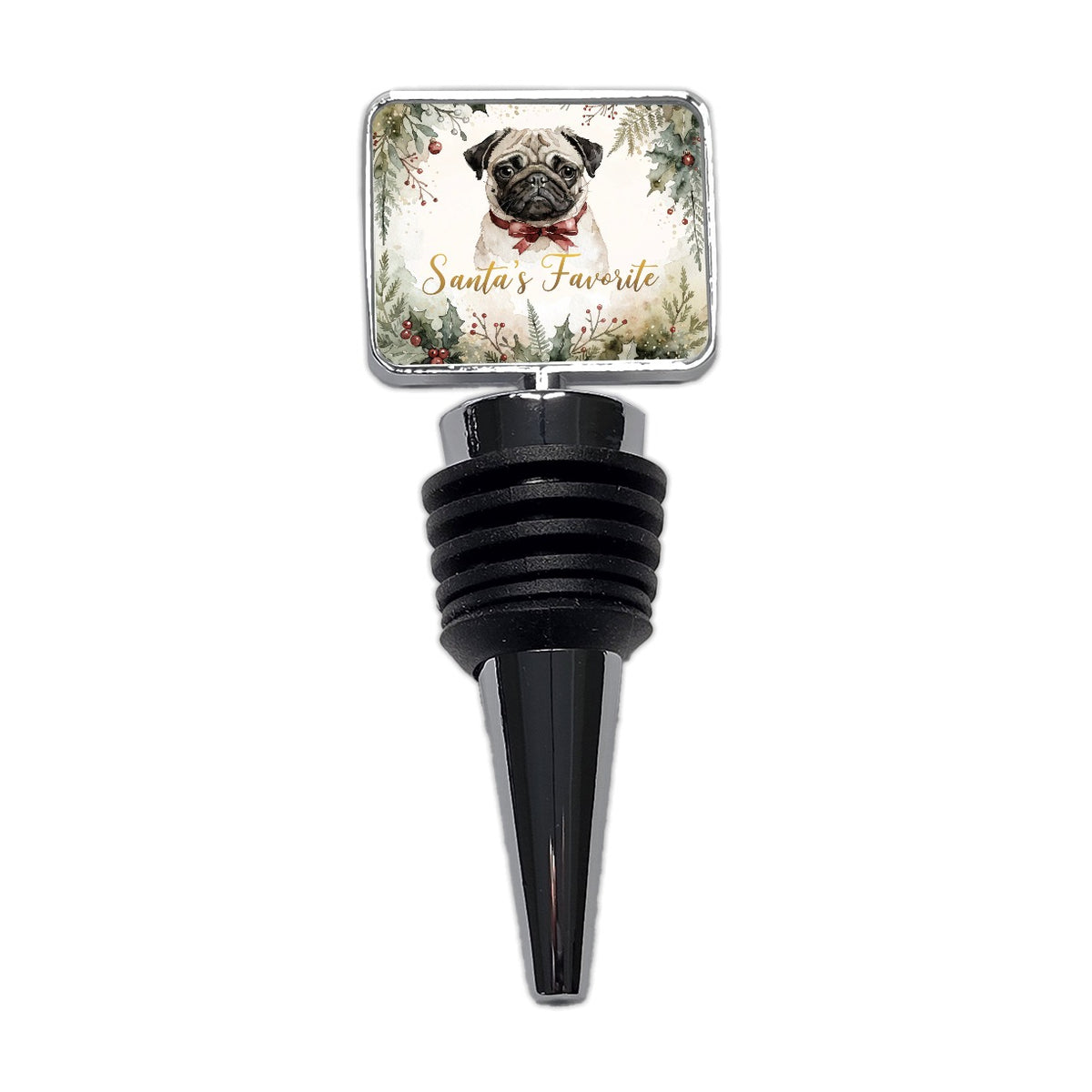 Pug Dog Christmas Santa's Favorite Wine Bottle Stopper