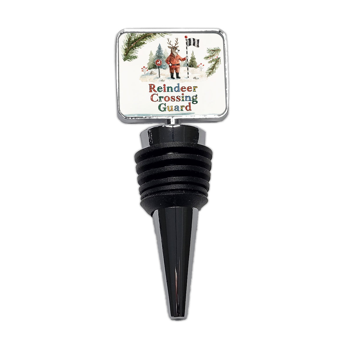 Reindeer Crossing Guard Christmas Funny Wine Bottle Stopper
