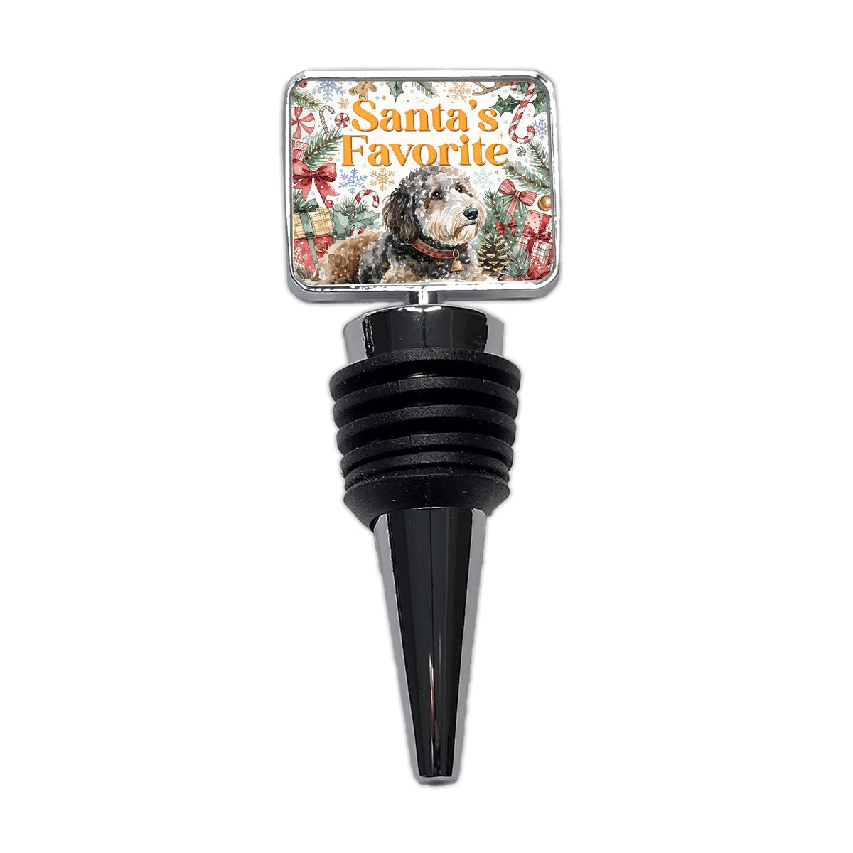 Sheepadoodle Dog Christmas Santa's Favorite Wine Bottle Stopper