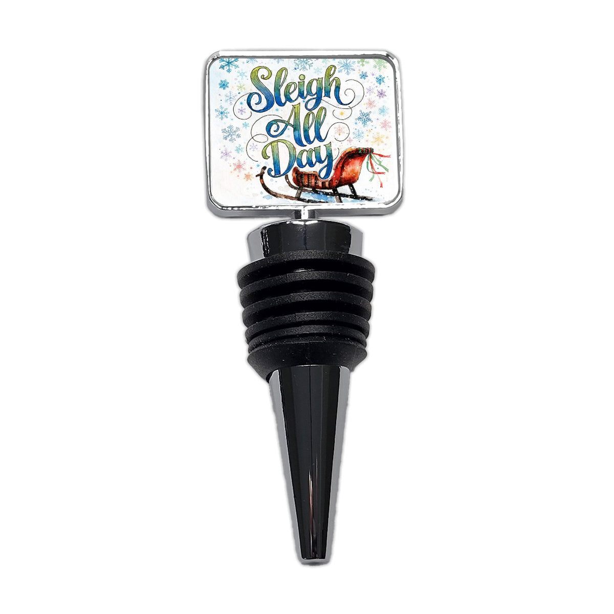 Sleigh Slay All Day Christmas Funny Snowflakes Wine Bottle Stopper