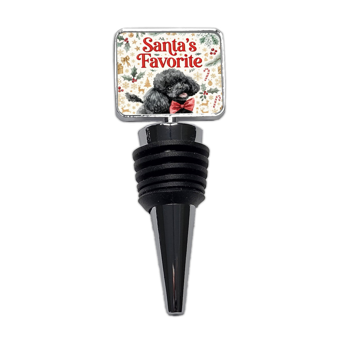 Toy Poodle Dog Christmas Santa's Favorite Wine Bottle Stopper