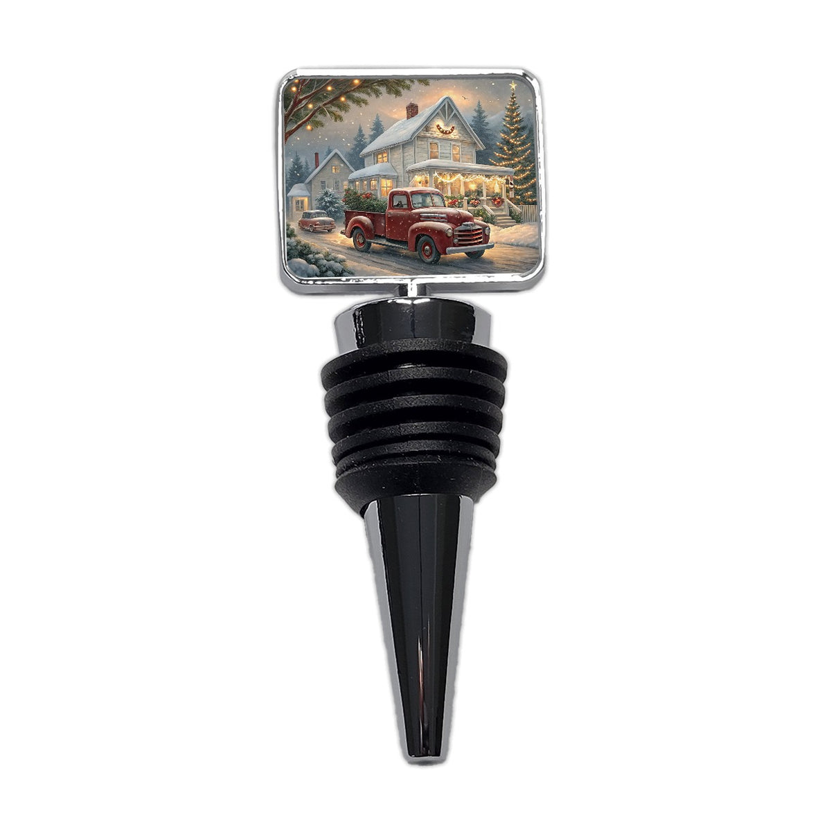 Vintage Americana Christmas Red Truck Wine Bottle Stopper