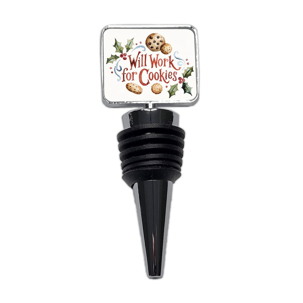 Will Work For Cookies Christmas Funny Wine Bottle Stopper