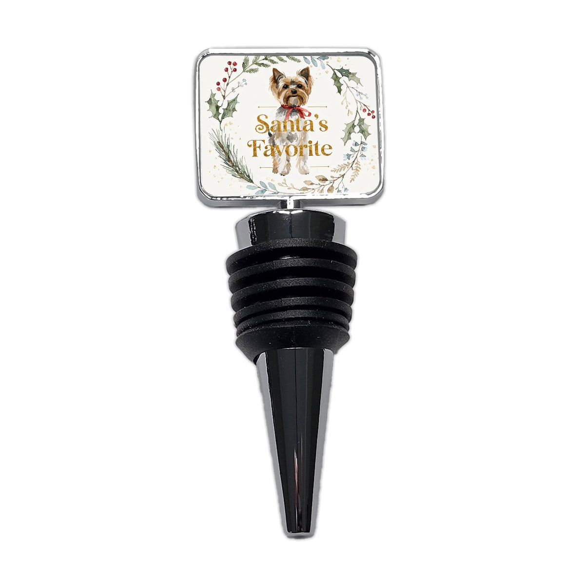 Yorkshire Terrier Yorkie Dog Christmas Santa's Favorite Wine Bottle Stopper
