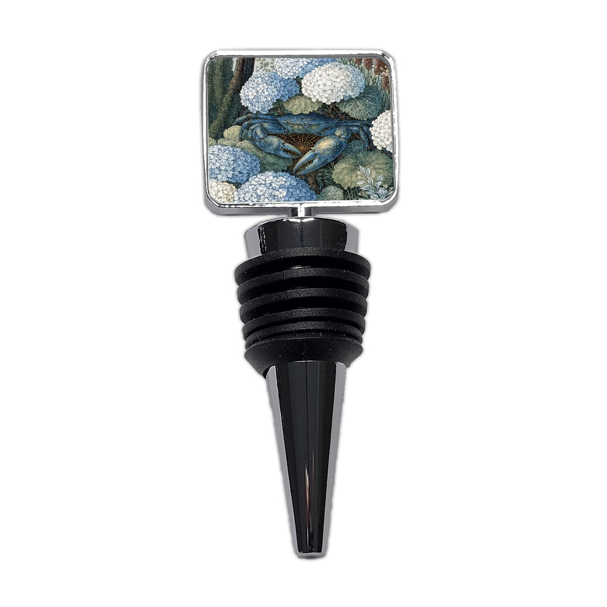 Blue Crab Hydrangea Garden Wine Bottle Stopper